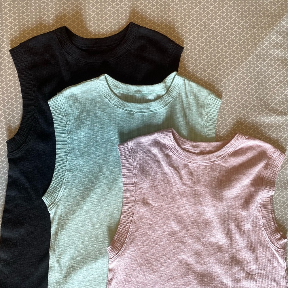 THREE SO sleeveless ribbed shirts, medium, relaxed fit